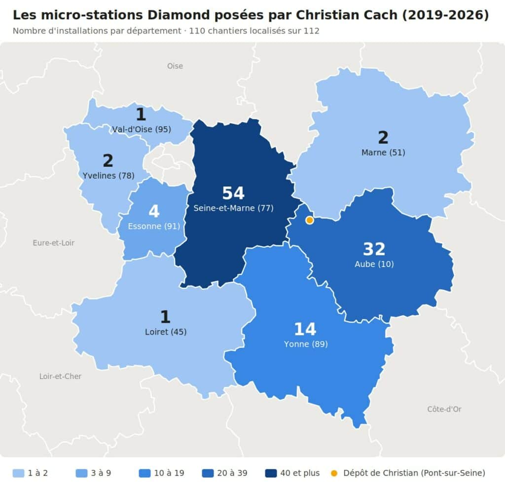 Carte des micro-stations Diamond posées par Christian Cach par département