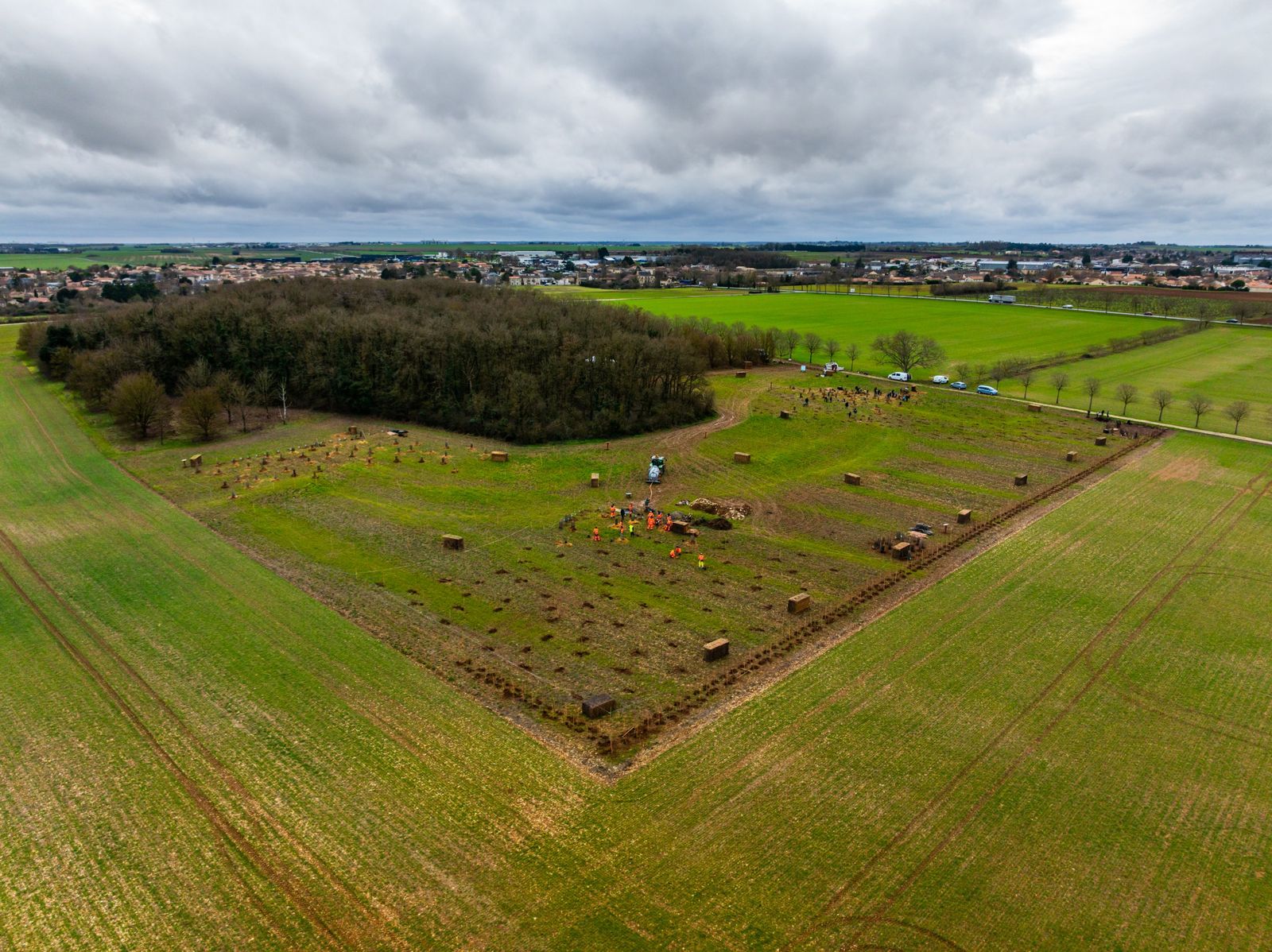 Vue aérienne du chantier de plantation du Bois Cernin en 2026