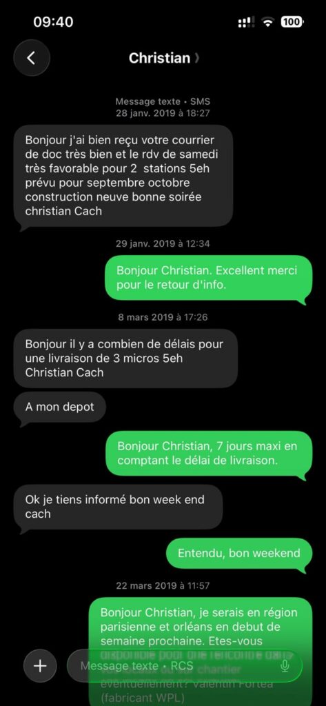 Premiers échanges par SMS avec Christian Cach en 2019